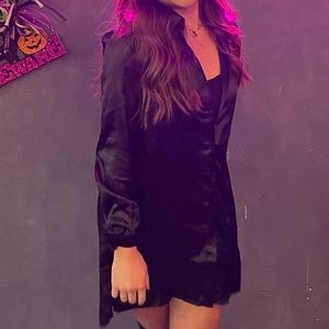 Black Satin Button-Up Dress
